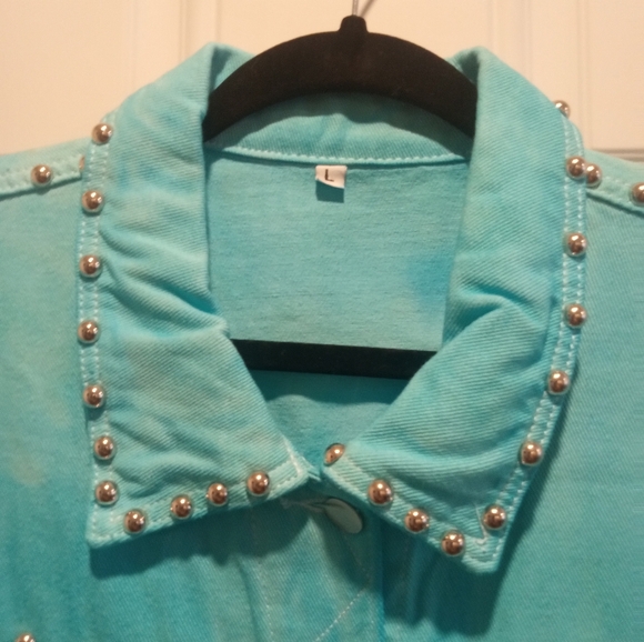 Studded Turquoise Jacket with Heart Design Professionally Riveted Over 100 Rivet - Picture 7 of 7